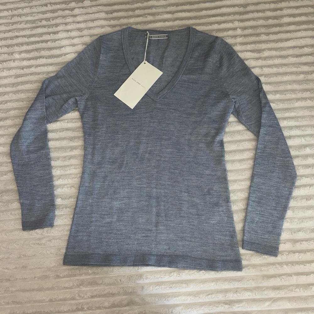 Alicia Adams Baby Alpaca Silk Tunic Sweater Top Size XS Gray Knit Crewneck
